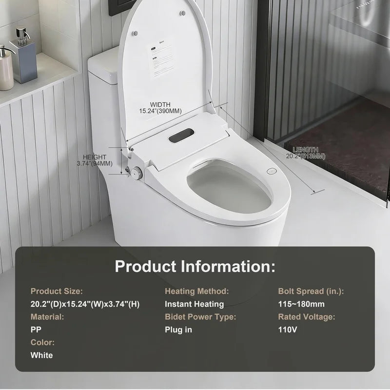 Heated Smart Bidet Seat with Adjustable Water Temp & Pressure, Side Control, Automatic Nozzle Clean, Night Light, Portable Toilet Attachment