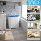 Portable Washing Machine - Compact Twin Tub Mini Washer & Spin Dryer Combo with Built-in Gravity Drain, 110V Electric Laundry Machine for Apartments, Dorms, RV, Camping - Energy Efficient, Quiet, Space Saving, No Installation