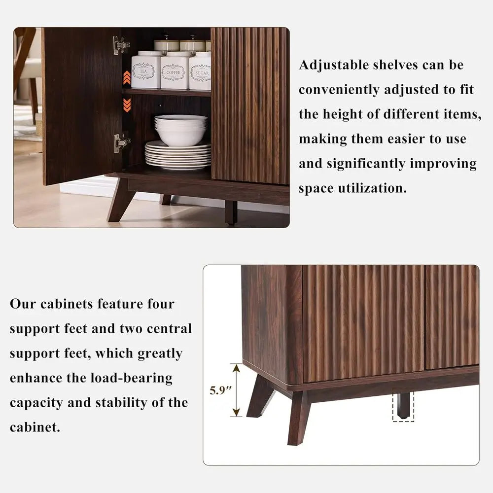 luted Buet Sideboard Cabinet with Storages, 60" Large ern Buet Table Coee Bar Wine Bar Storage Cabinet with 3 Ders & 4 Door Dini