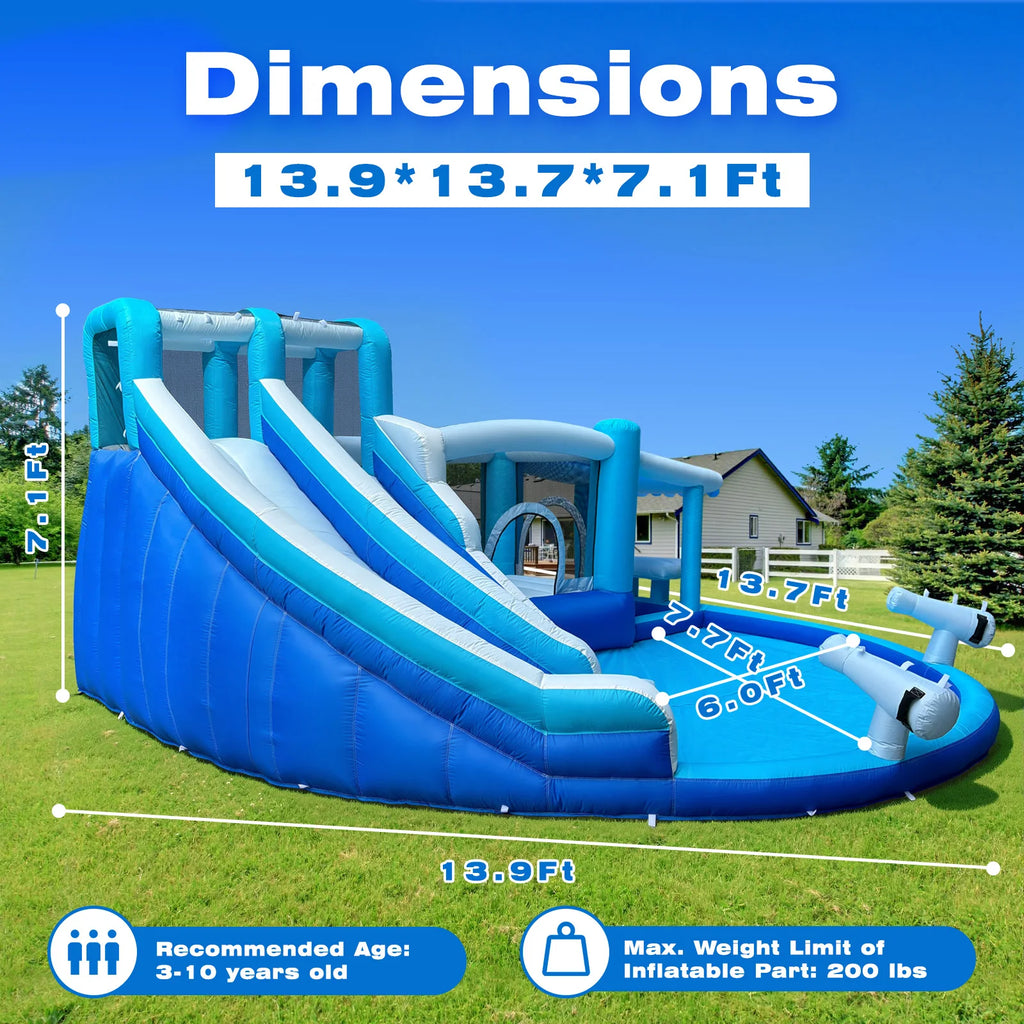 Blue And White Dual Slide Water Slide Combo 3-in-1 Fun with Slide Pool Water Gun And Play Area for Endless Summer Exciting