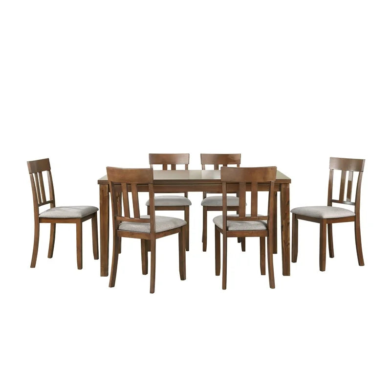 Cherry Finish 7-Piece Dining Set with Table and 6 Chairs, Textured Fabric Seats, Classic Wooden Design