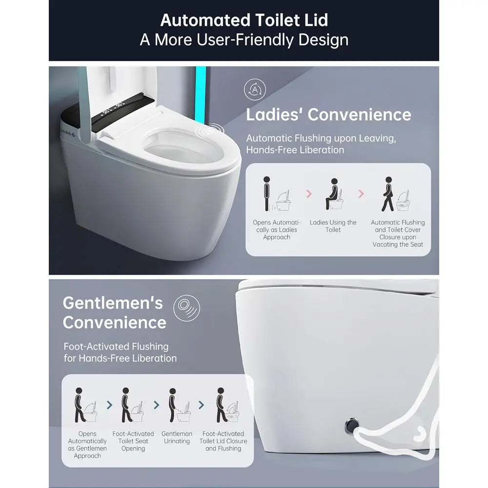 Smart Toilet,One Piece Bidet Toilet for Bathroom with Auto Open & Close Lid and Seat,Warm Water and Dry,Heated Seat,Foot Sensor