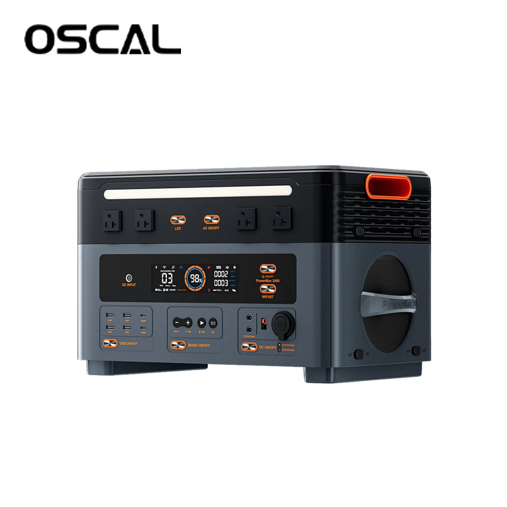 OSCAL Solar Generator, portalbe power station 2400w, 4800W Peak, 2048wh portable power station LiFePO4, App ontrol, Ultra-Quiet, Ups Backup, Home Blackout, Hurricane, Camping & RV