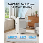 Portable Air Conditioners, 16000 BTU Cooling for 800 Sq ft, 5-in-1 with Drainage-Free Cooling, Fan, Dehumidifier, Sleep Mode, A