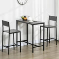 Gray Industrial 3-Piece Bar Table Set with Chairs, Compact Dining for Small Spaces
