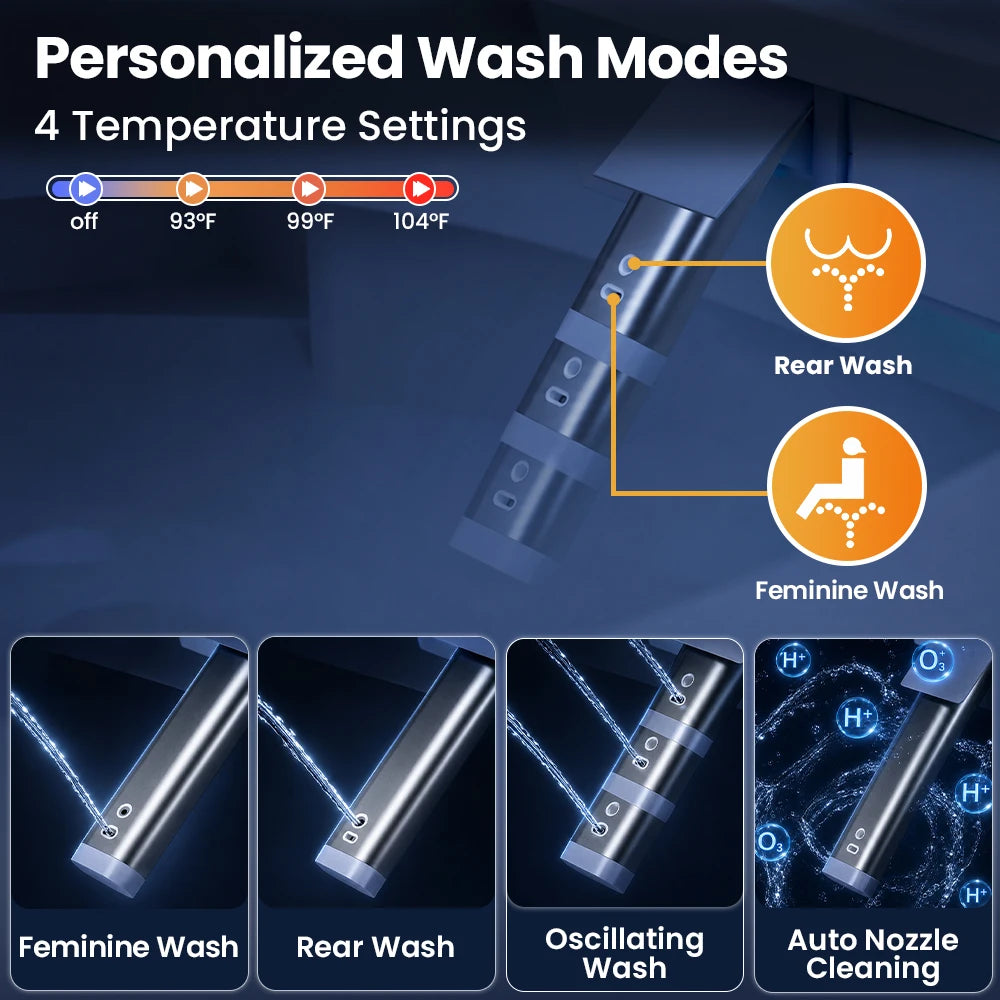 Sanyipace Smart Toilet Seat and Bidet with Smart Control 1000g MaP Powerful Flush Intelligent Toilet One Touch Flush Warm Water Feminine Rear Oscillating Wash Auto Nozzle Cleaning Toilet