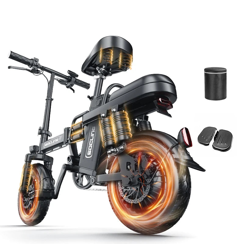 14'' Commuter Ebike 500W Motor, Removable Battery Max 19.9MPH Dural Disc Brake with  Two shock-absorbing models optional, Mini Electric Bicycle for Adults,College Students, Commuters & Urban Riding E-Bike