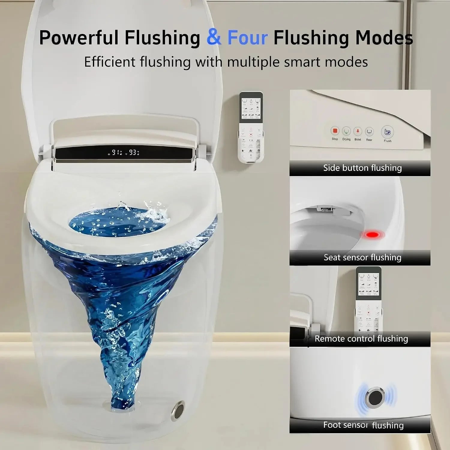 Smart Bidet Toilet with Warm Water Spray, Dryer, Auto Flush & Heated Seat, LED Display
