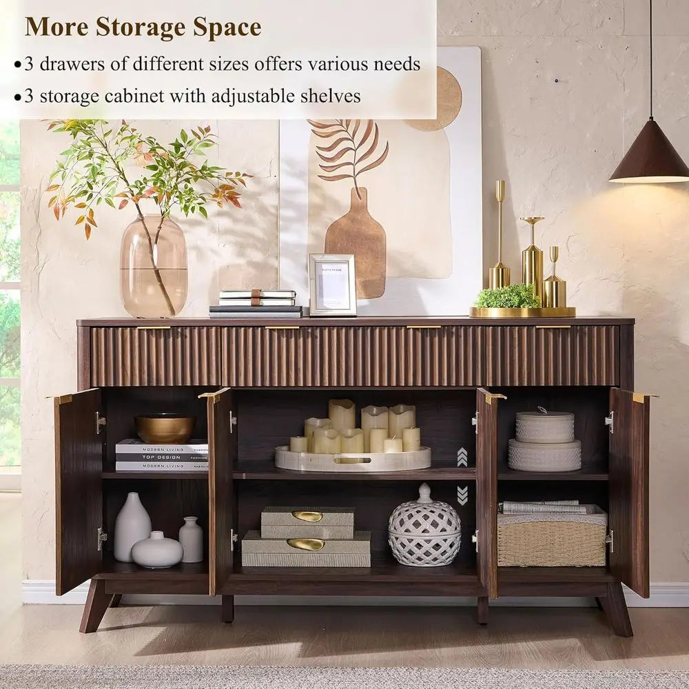 luted Buet Sideboard Cabinet with Storages, 60" Large ern Buet Table Coee Bar Wine Bar Storage Cabinet with 3 Ders & 4 Door Dini