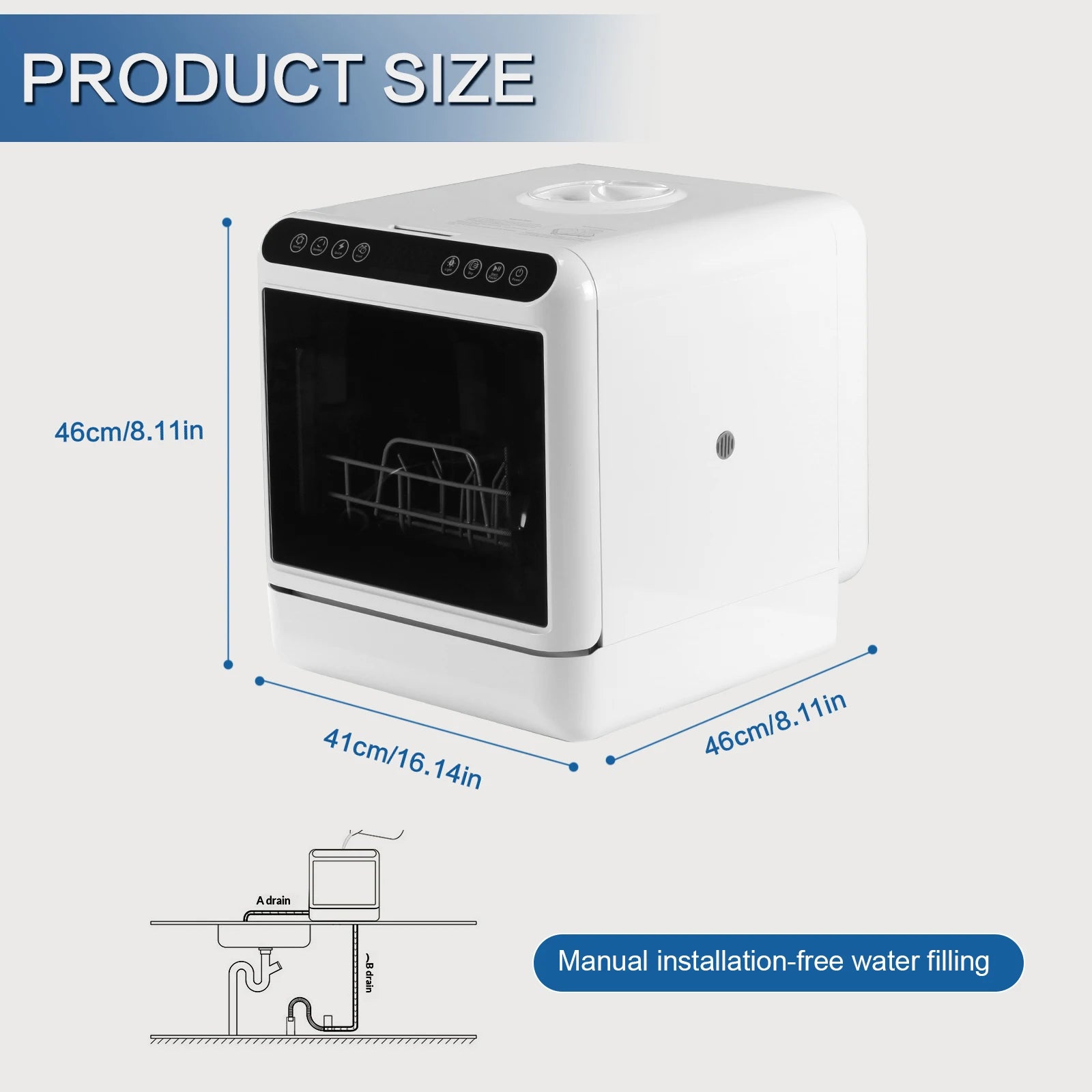 Countertop Dishwasher with 6L Built-in Water Tank Mini Dishwasher No Hookup Needed High-Temp& Air-Dry Function for Apartments