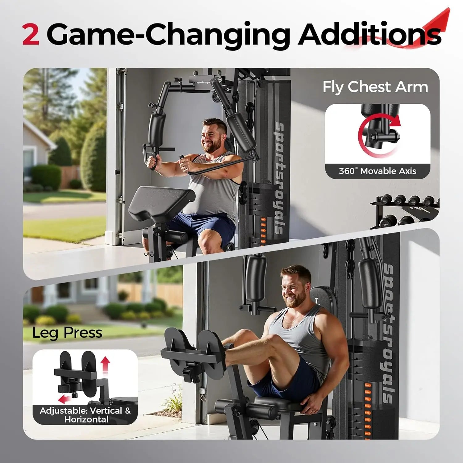 Sportsroyals Home Gym Equipment, 150LBS Weight Stack, Full Body Workout Machine with Pulley System for Strength Training