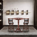 3 Pcs Dining Table Set, Wooden Pub Pedestal Side Table with Stable Base, 360 Degrees Swivel Bar Stool, Round Bar Table and Stool