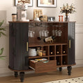 39 Modern Liquor Cabinet with 6 Wine Racks, 3 Glass Holders, Drawer, Hidden Storage & Sliding Door for Living Room, Dining Area,