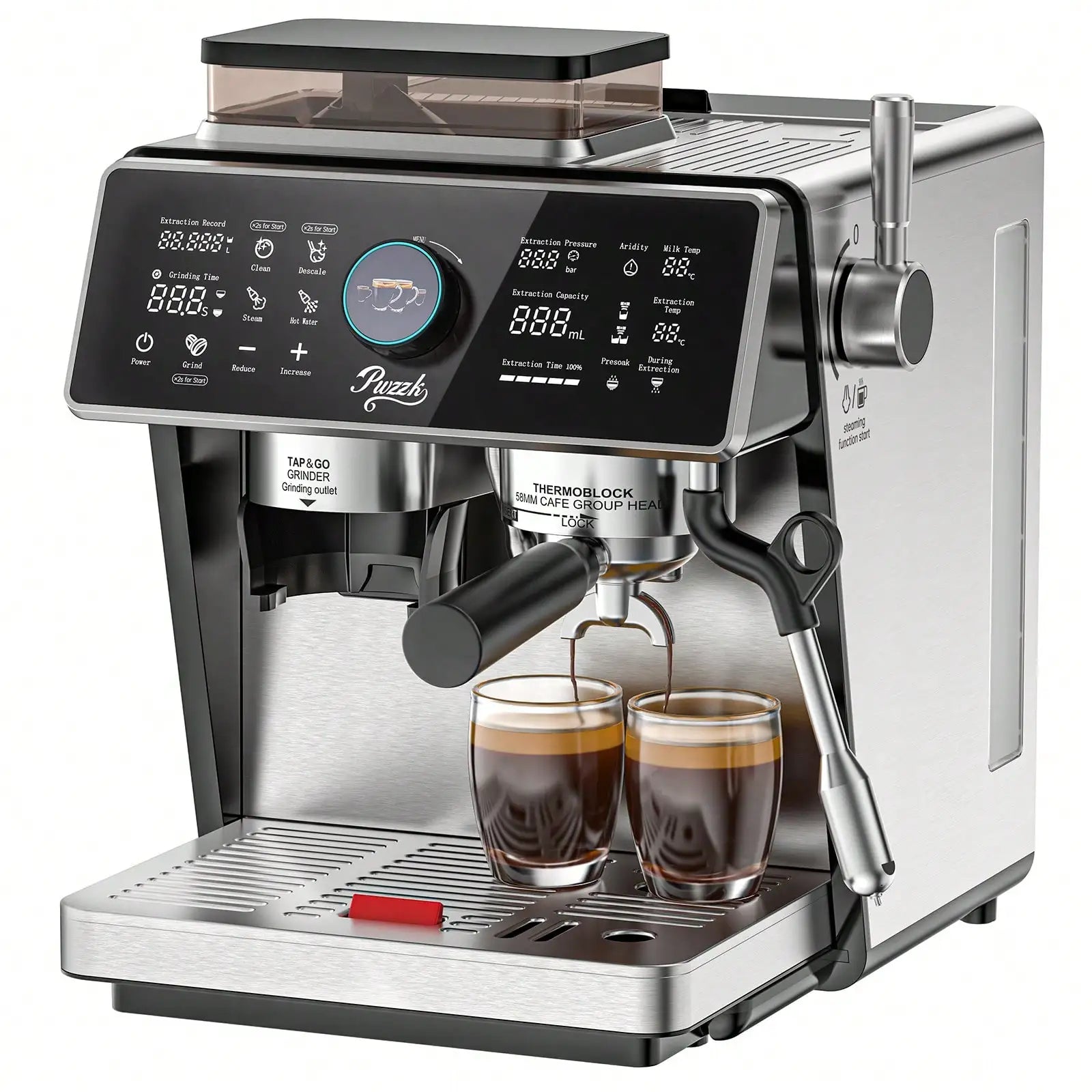 1pcs Semi-Automatic Espresso Coffee Machine With Built-In Burr Grinder & Milk Frother, Dual Boiler System, TFT Display, 20-Bar Pump Pressure, Professional Cappuccino & Latte Maker For Home Barista