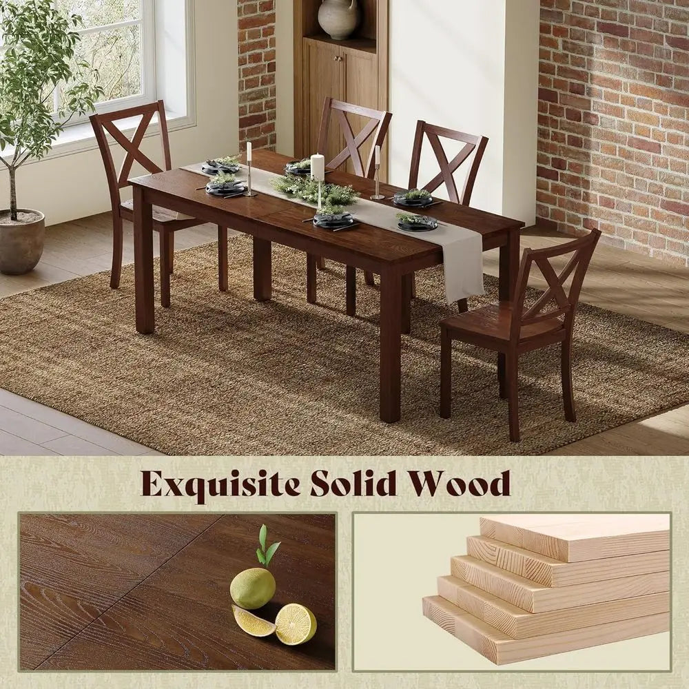 Rustic 59 Wooden Dining Table with 4 Chairs & Bench, Space-Saving 6-Piece Set in Walnut
