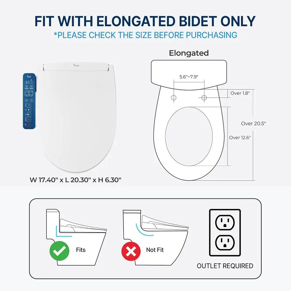 N31 Electric Heated Bidet Toilet Seat Elongated, Warm Water, Smart Heated Water Luxury Bidet Toilet Seat with Night Light, Self
