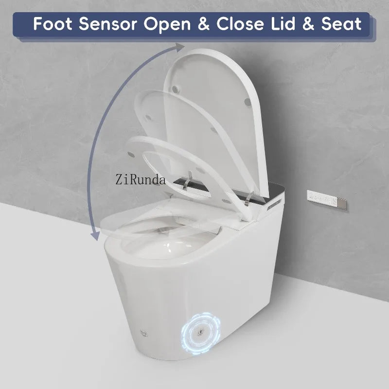 Tankless Smart Toilet with Bidet Built In, Auto Open & Close, Wider Bidet with Heated Seat, Warm Water and Dry, Foot Sensor, LED Display, Remote Control, White