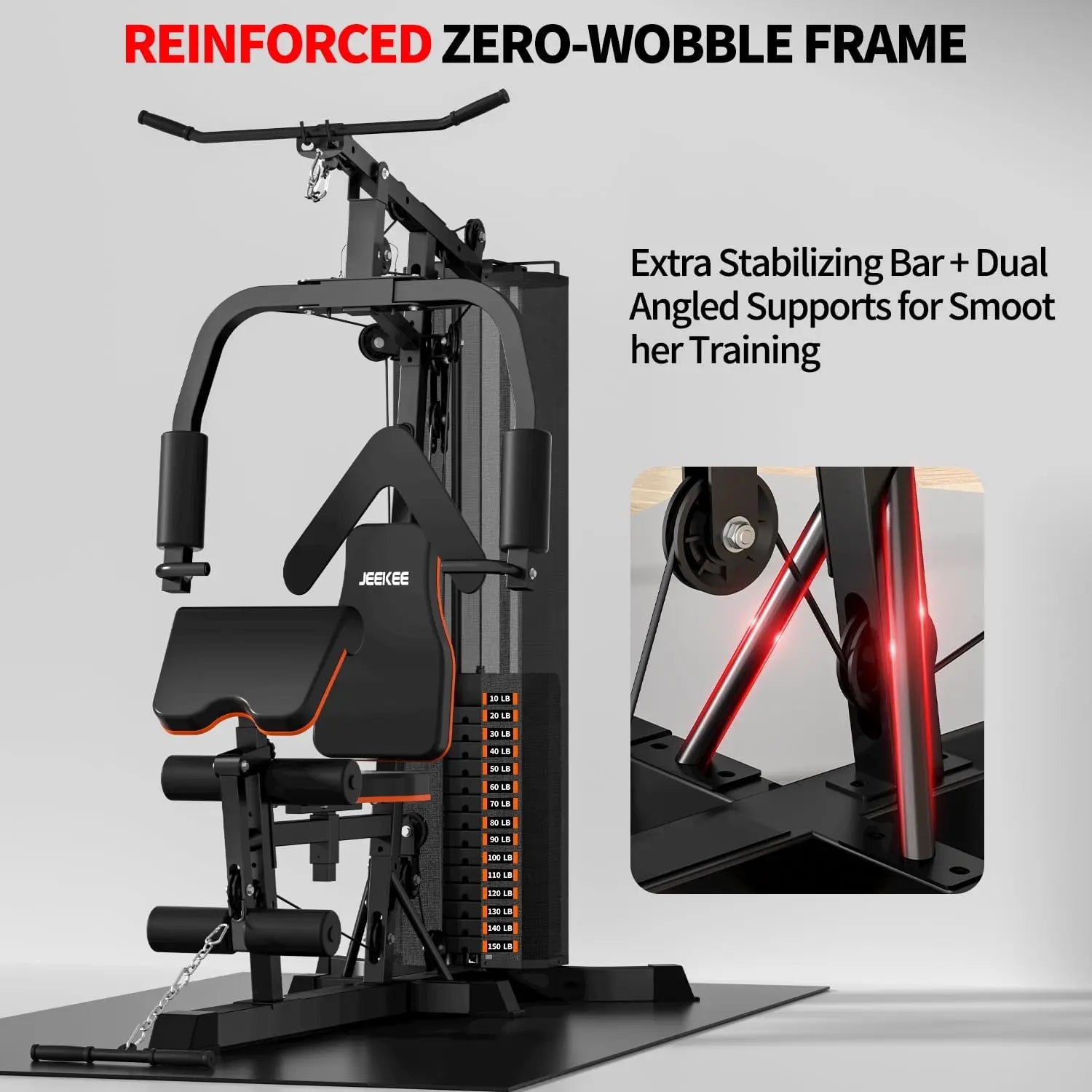JEEKEE All in One Home Gym with 150LB Weight Stack, Multifunctional Home Gym Equipment for Full Body Workout, Space Saving Workout Machine with Chest Press, LAT Pulldown, Leg Extension