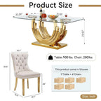 7-Piece Elegant Glass Dining Set with 70 Table and 6 Beige Chairs