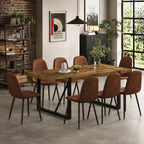 8-Seat Wooden Dining Table with Suede Chairs Set for Kitchen & Dining Room