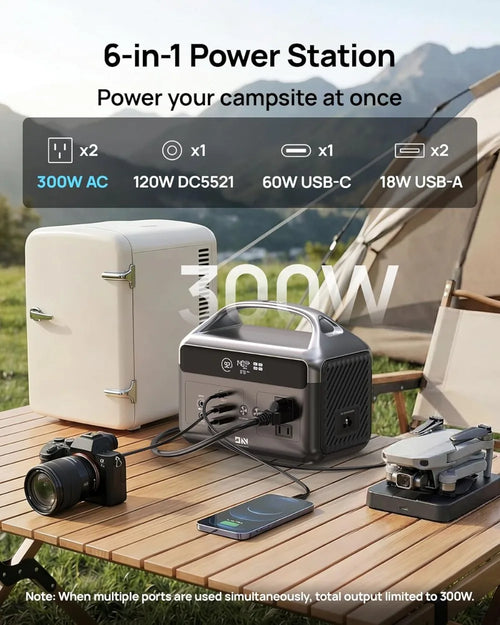 192Wh Portable Power Station, 300W (600W Peak) LiFePO4 Solar Generator, 60W USB-C PD Fast Charge, 6-Device Backup for Camping & Emergency