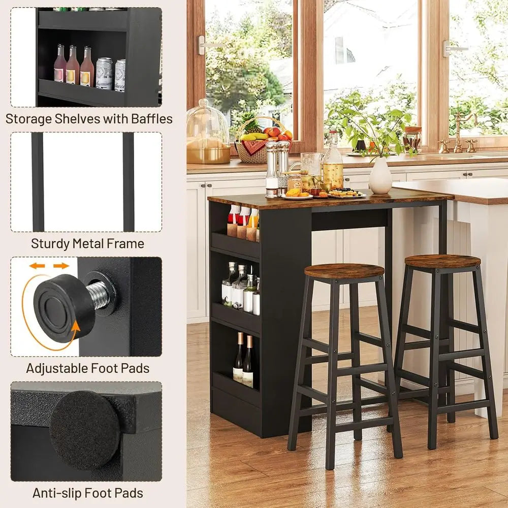 36 Counter Height Dining Set with Storage Barstools for Small Spaces and Breakfast Nooks