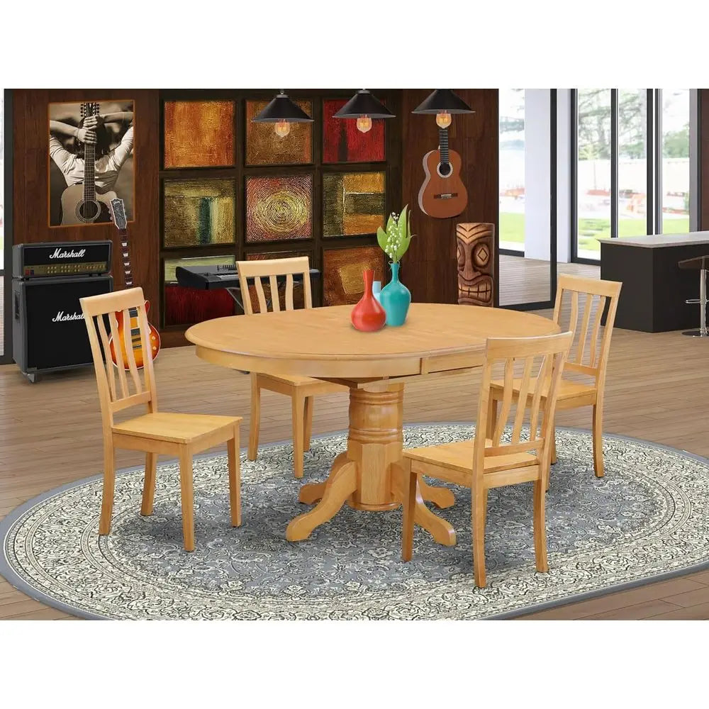 5-Piece Oak Kitchen Table Set with Oval Dining Table and 4 Solid Wood Chairs, 42x60 Inch