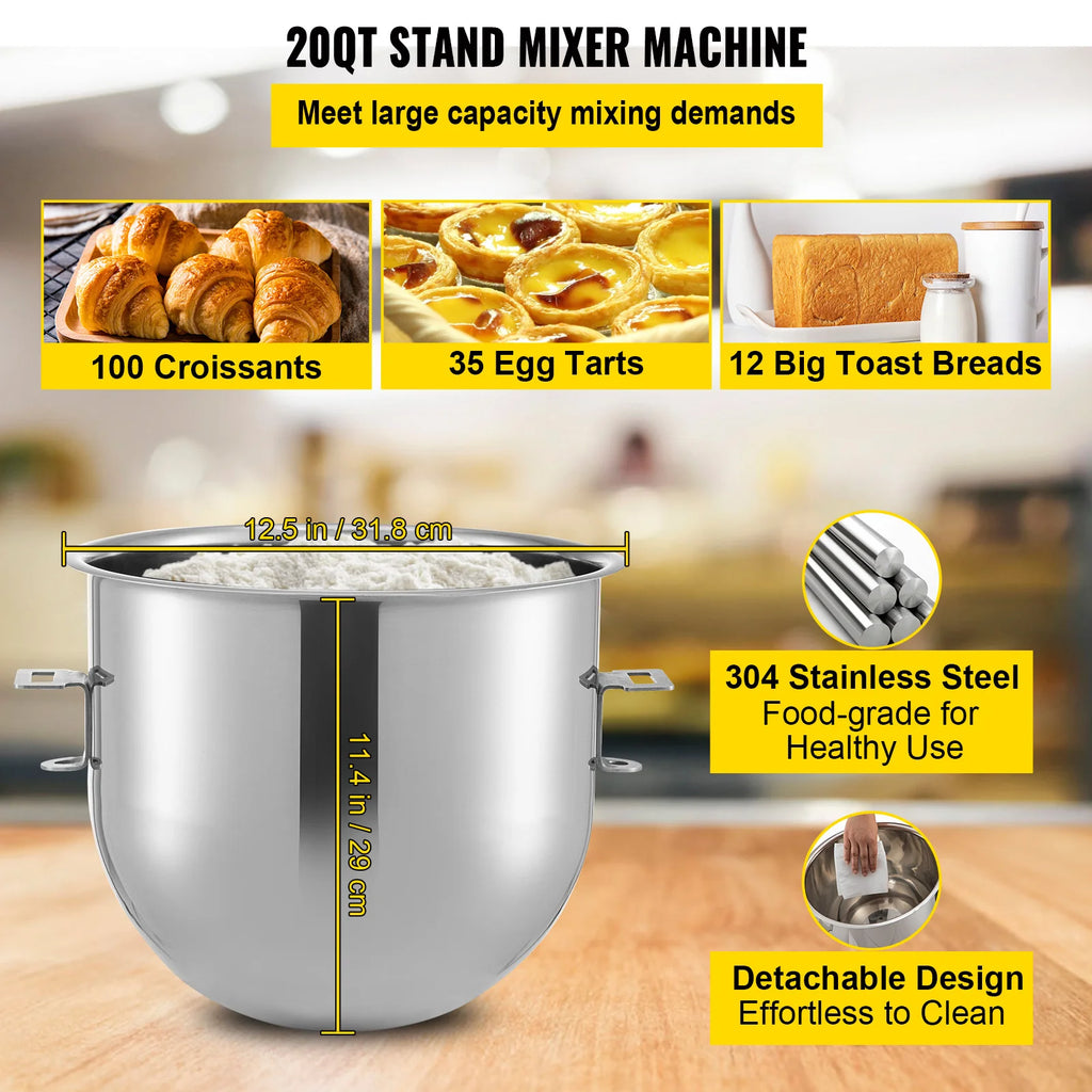 20QT Stainless Steel Stand Mixer with Meat Grinder Attachment – 1100W Dual-Function Kitchen Appliance, Includes Dough Hook, Whisk & Beater, 3 Adjustable Speeds for Baking, Mixing & Grinding