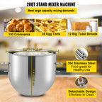 20QT Stainless Steel Stand Mixer with Meat Grinder Attachment – 1100W Dual-Function Kitchen Appliance, Includes Dough Hook, Whisk & Beater, 3 Adjustable Speeds for Baking, Mixing & Grinding