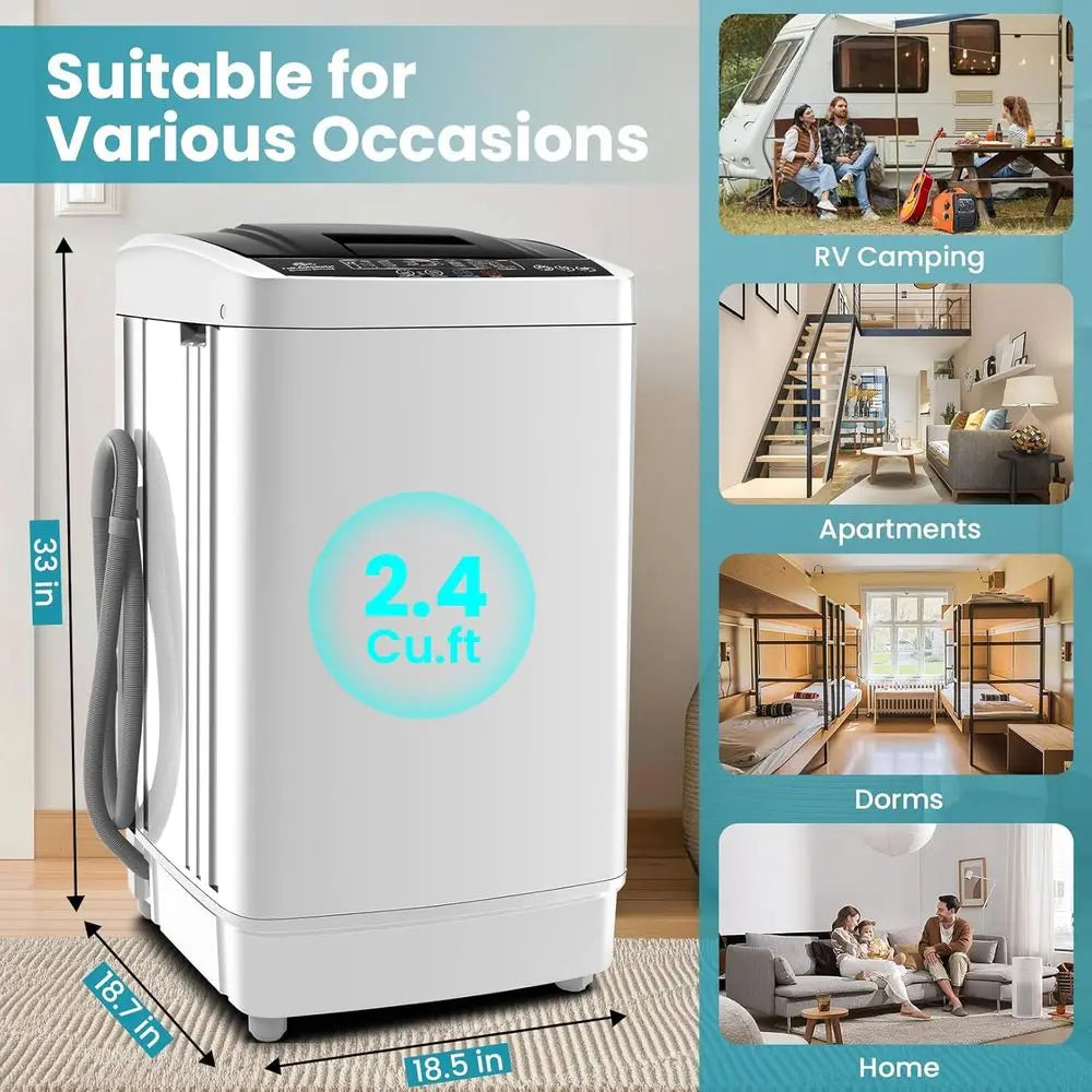 Compact 17.8 lbs Automatic Portable Washing Machine with 10 Programs, LED Display and Drain Pump, Ideal for RV, Dorm, and Home U