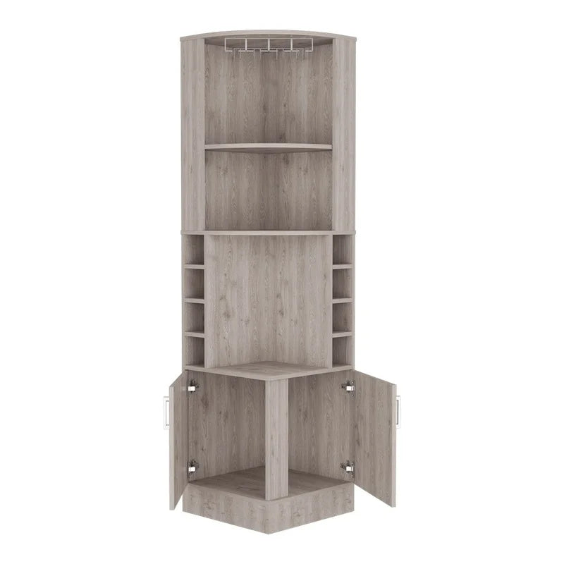Light Gray Bar Cabinet with 8 Wine Cubbies and Double Doors