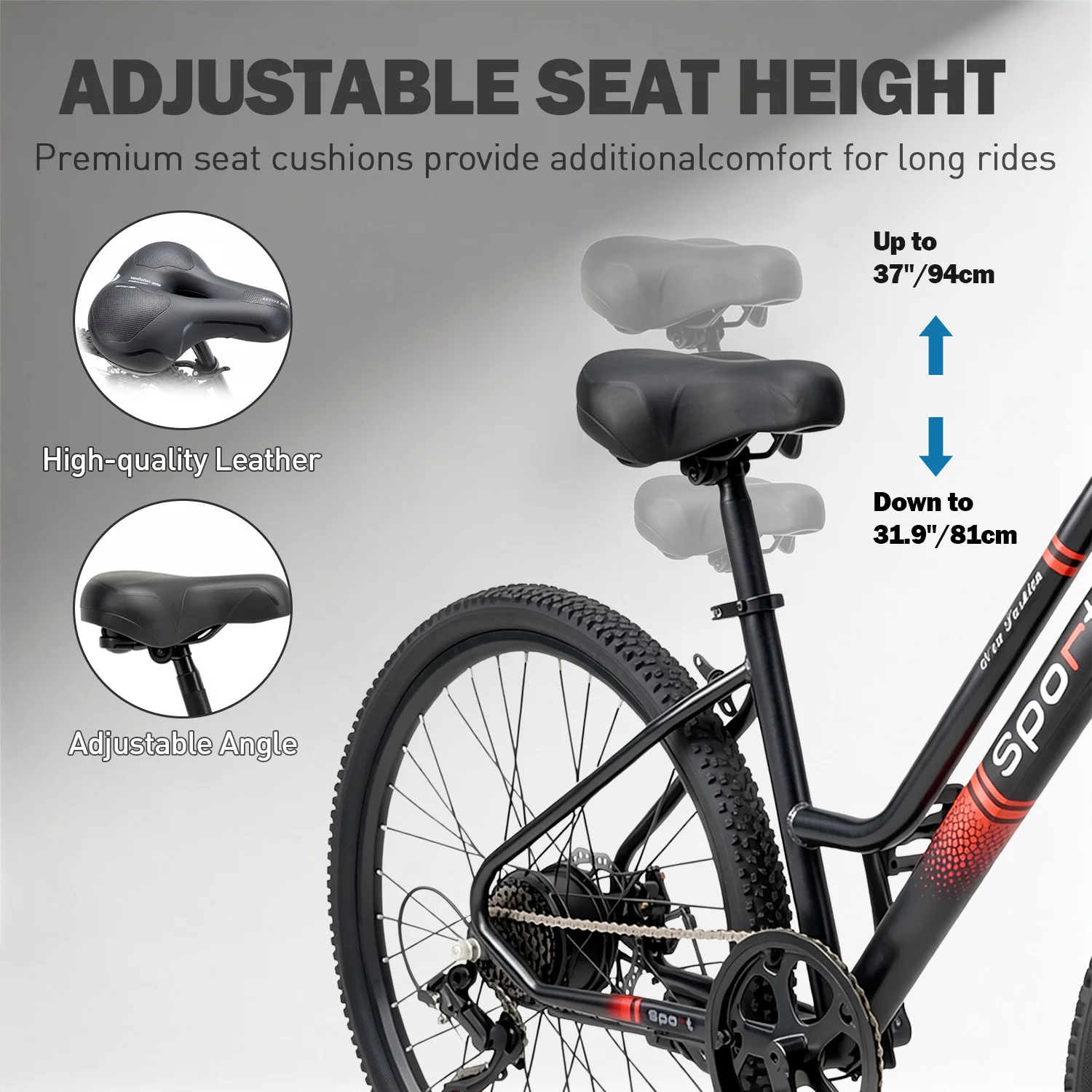 26" Electric Bike for Adults, 500W Peak Motor, 20MPH, 35+ Miles Range, 432Wh Battery, Commuter Ebike with Basket, 7-Speed, Lightweight