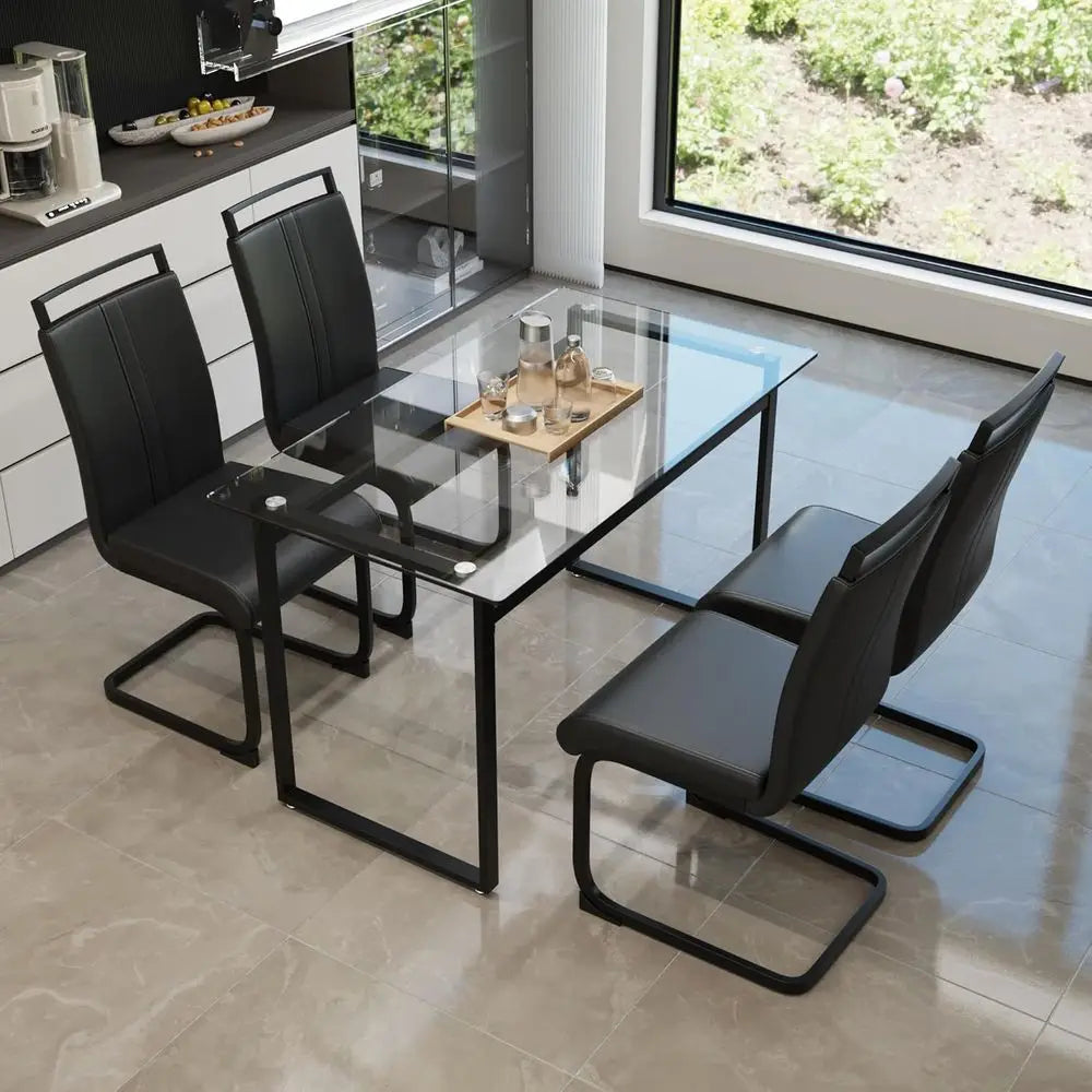 Glass Dining Table Set or 4, ern RecDining Table Set or 4, Kitchen Table and Chairs Set or 4 Suitable Living Room,Kitchen,Small