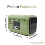 1 PC 300W Portable Power Station, Solar Generator 270Wh(Peak 600W), Power Station With 110V Pure Sine Wave AC Outlet, Digital Display, Bi-directional PD45W, Backup Battery For Home Emergency, Outdoor Camping, Road Trips