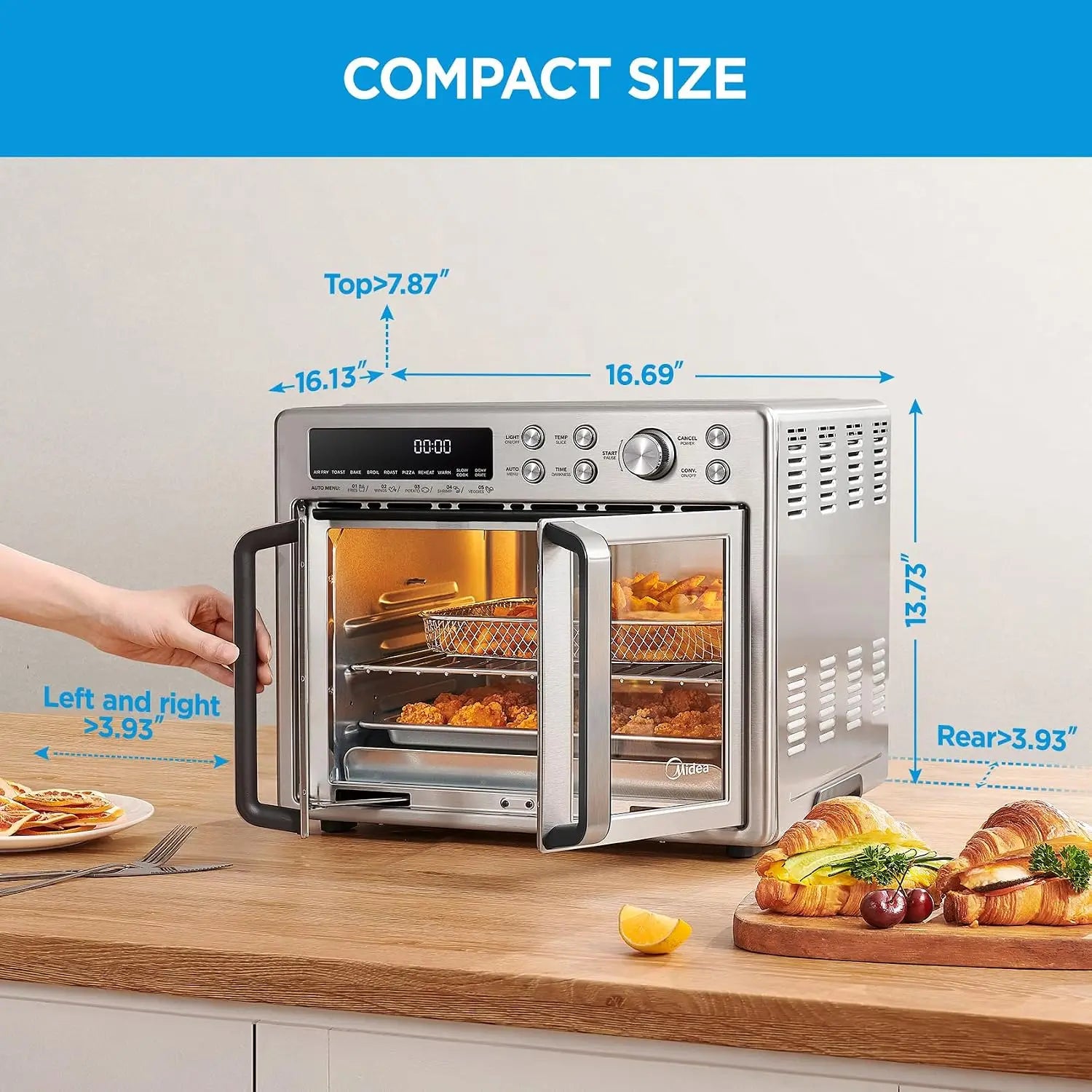 French Door Toaster Oven Air Fryer Combo, 10-in-1 26.4 QT Countertop Oven with 25% Faster Cooking and 90% Less Oil, Stainless