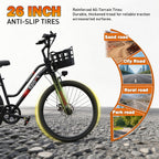 26" Electric Bike for Adults, 500W Peak Motor, 20MPH, 35+ Miles Range, 432Wh Battery, Commuter Ebike with Basket, 7-Speed, Lightweight
