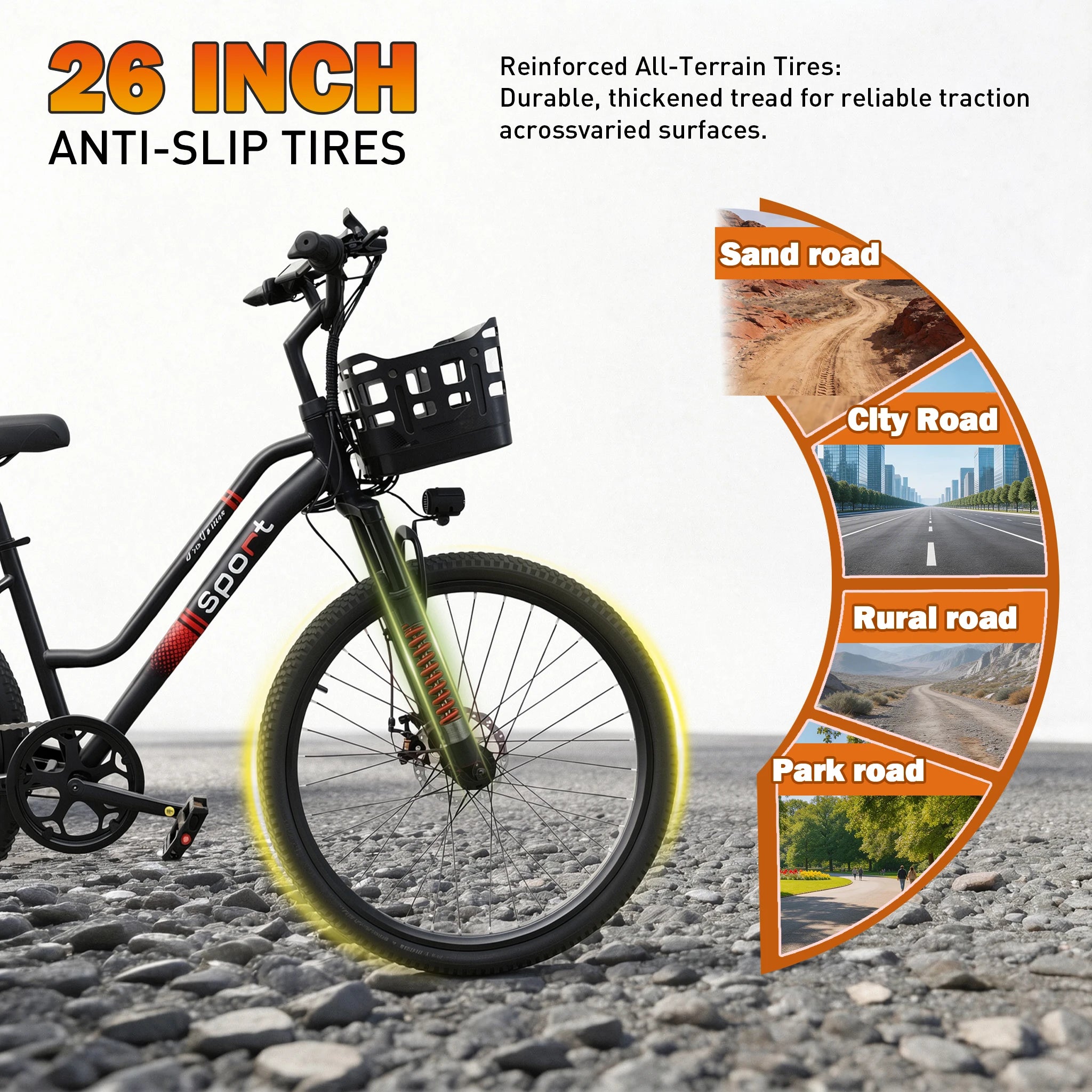 26" Electric Bike for Adults, 500W Peak Motor, 20MPH, 35+ Miles Range, 432Wh Battery, Commuter Ebike with Basket, 7-Speed, Lightweight