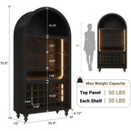 LED-Illuminated 71 Tall Wine & Liquor Cabinet with Glass Holders and Rack for Living Room, Kitchen, or Dining Area (Black)