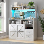Storage Cabinet with Drawers, Charging Station, Coffee Bar, Wine Rack, White Wood Sideboard for Dining Room, 54.5 High