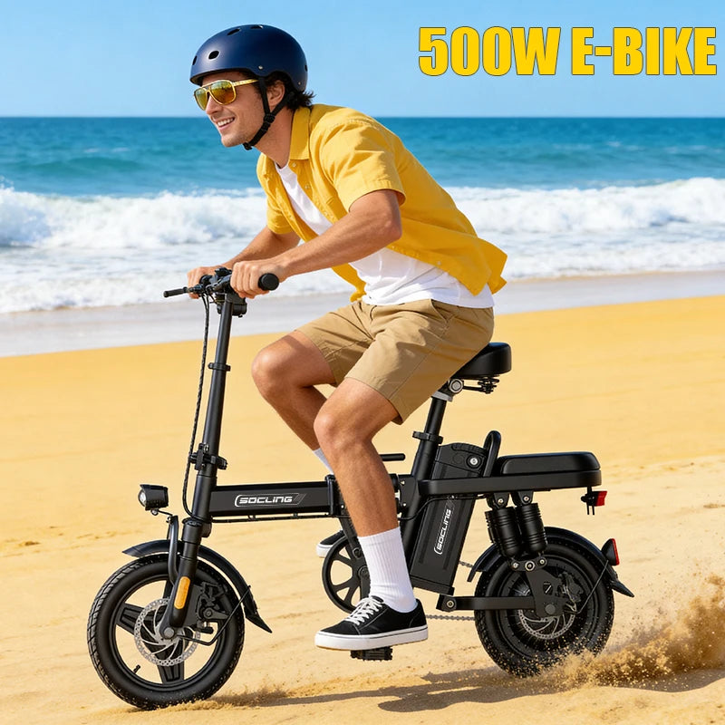 14'' Commuter Ebike 500W Motor, Removable Battery Max 19.9MPH Dural Disc Brake with  Two shock-absorbing models optional, Mini Electric Bicycle for Adults,College Students, Commuters & Urban Riding E-Bike