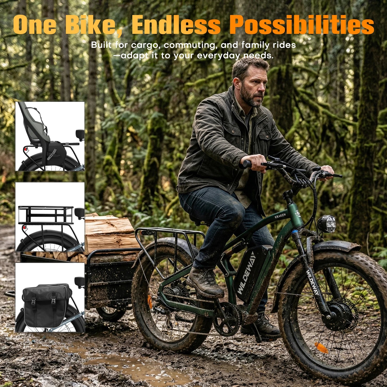 3000W Dual Motor Electric Bike 26' Fat Tire Ebike 32MPH 52V 25Ah Battery 80 Miles Range Full Suspension Off-Road Bicycle for Adults Hydraulic Brakes Snow Sand Mountain