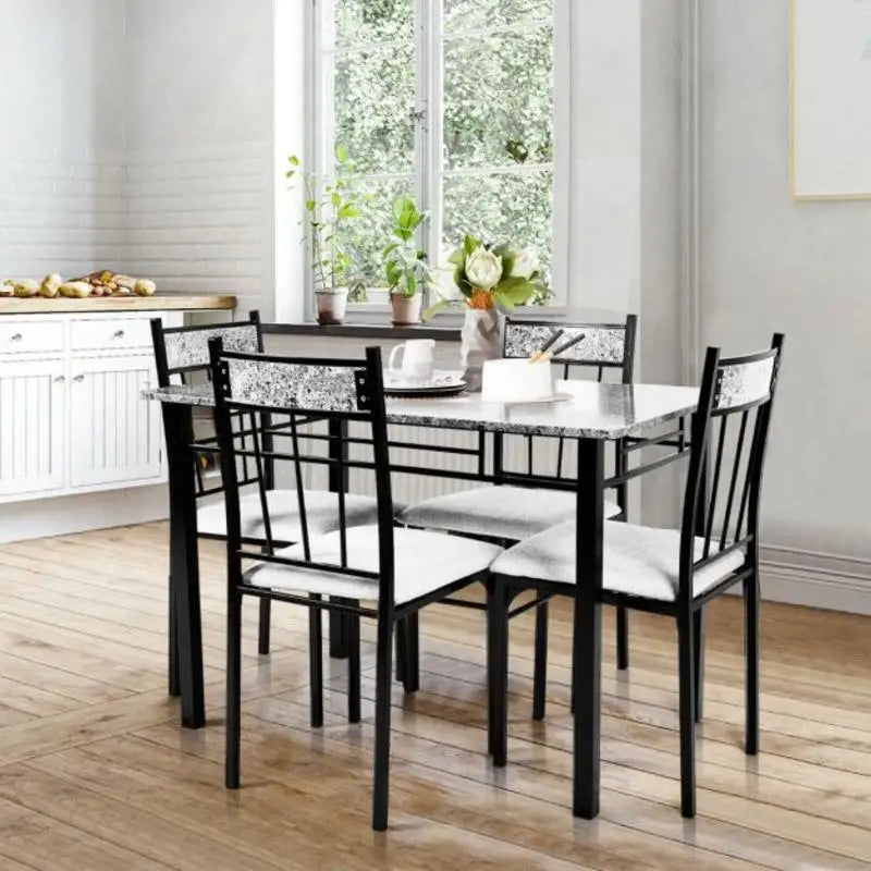 5 Pieces Faux Marble Dining Set Table with Solid Steel Frame