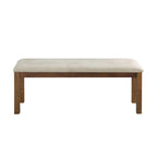 Brown Finish Rectangular Dining Table Set with Beige Upholstered Bench and Chairs, Transitional Kitchen Furniture