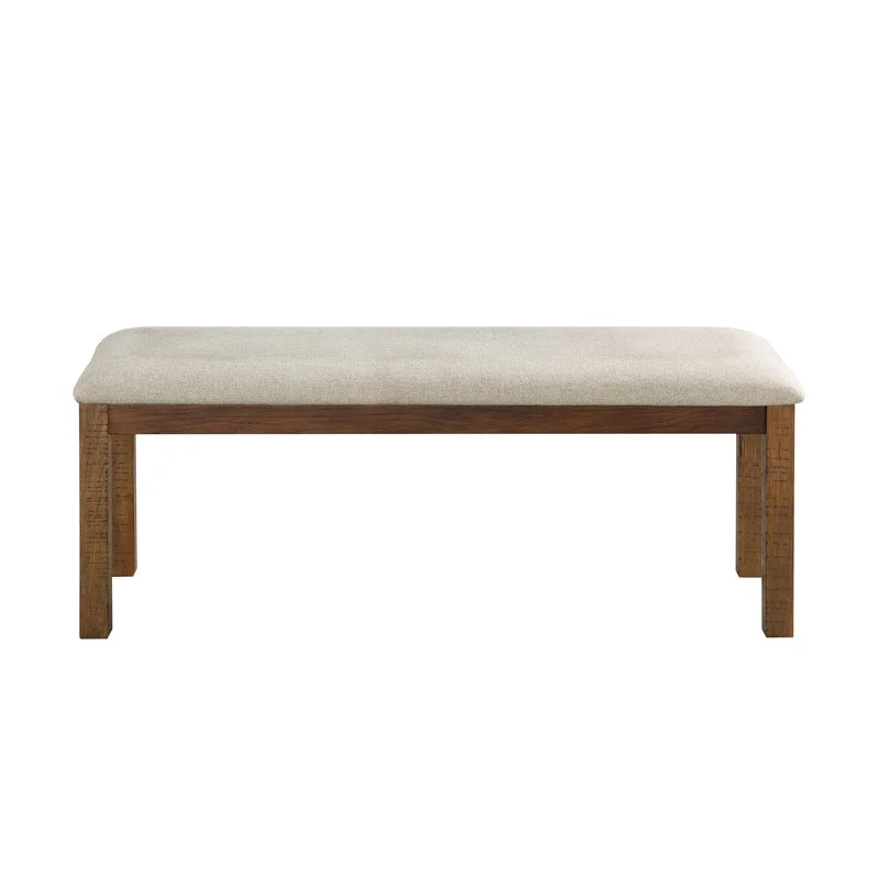 Brown Finish Rectangular Dining Table Set with Beige Upholstered Bench and Chairs, Transitional Kitchen Furniture