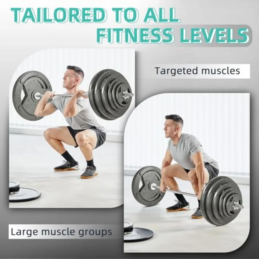 Cast Iron 1" Standard Weight Plates Including 5Feet Standard Barbell Bar and Star Locks, 95 Pounds Set 85 Lbs Plates + 10 Lbs B