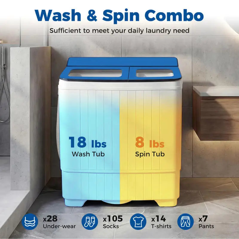Portable Washing Machine with 18 LBS Washer and 8 LBS Spinner Combo-Blue