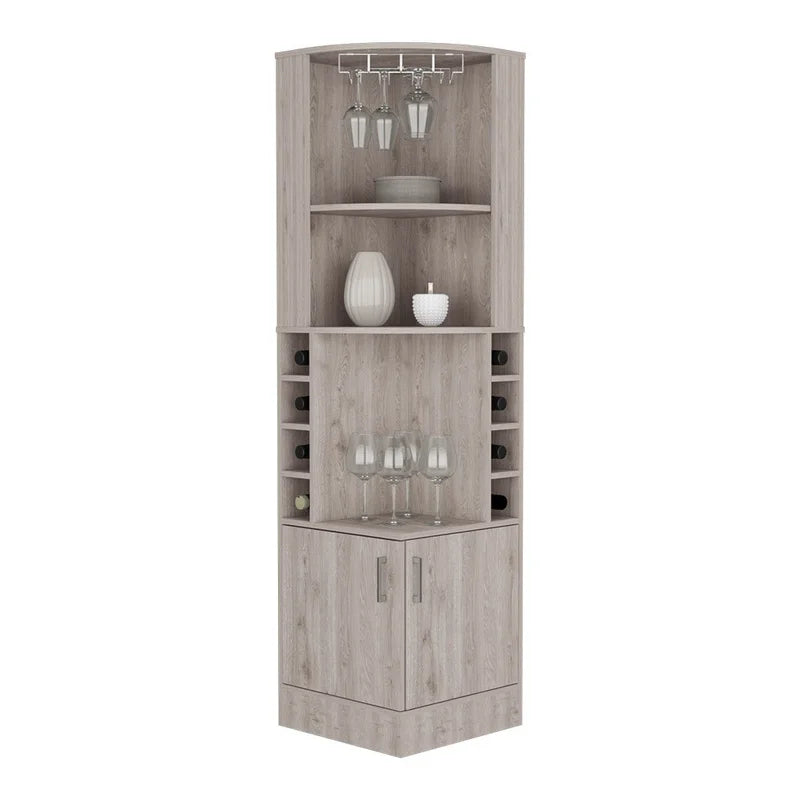 Light Gray Bar Cabinet with 8 Wine Cubbies and Double Doors