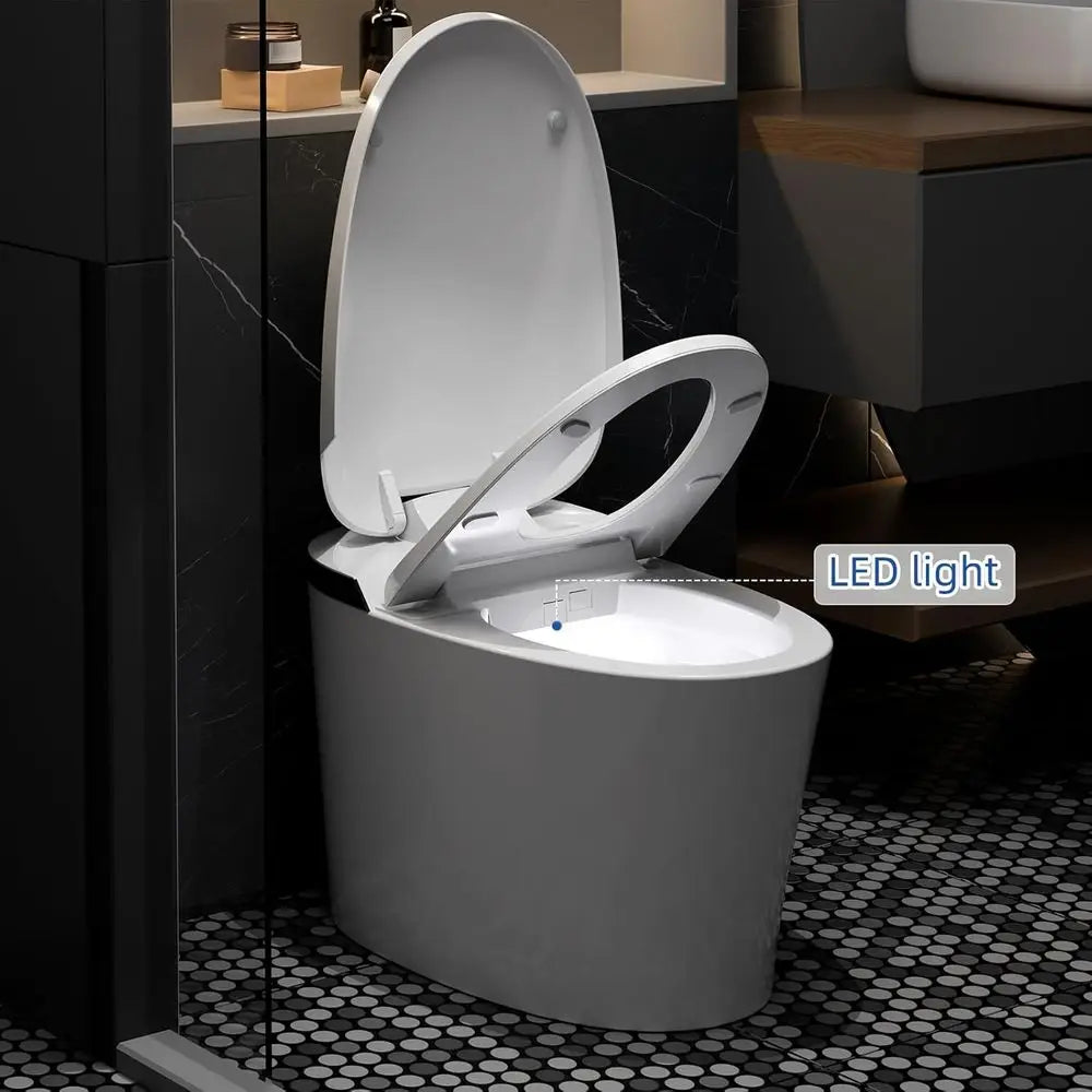 Smart Integrated Toilet with Bidet Function, Heated Seat, Remote Control, Foot & Side Button Flush, Arc-Shape Spray Wand (4 Clea