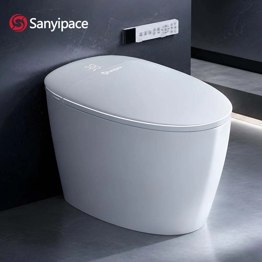 Sanyipace High-end 1000 Gram MaP Smart Toilet Seat and Bidet Extended Elliptical Shape Ergonomic Milky White Design ADA Height with Instant Heating Warm Water Auto Toilet