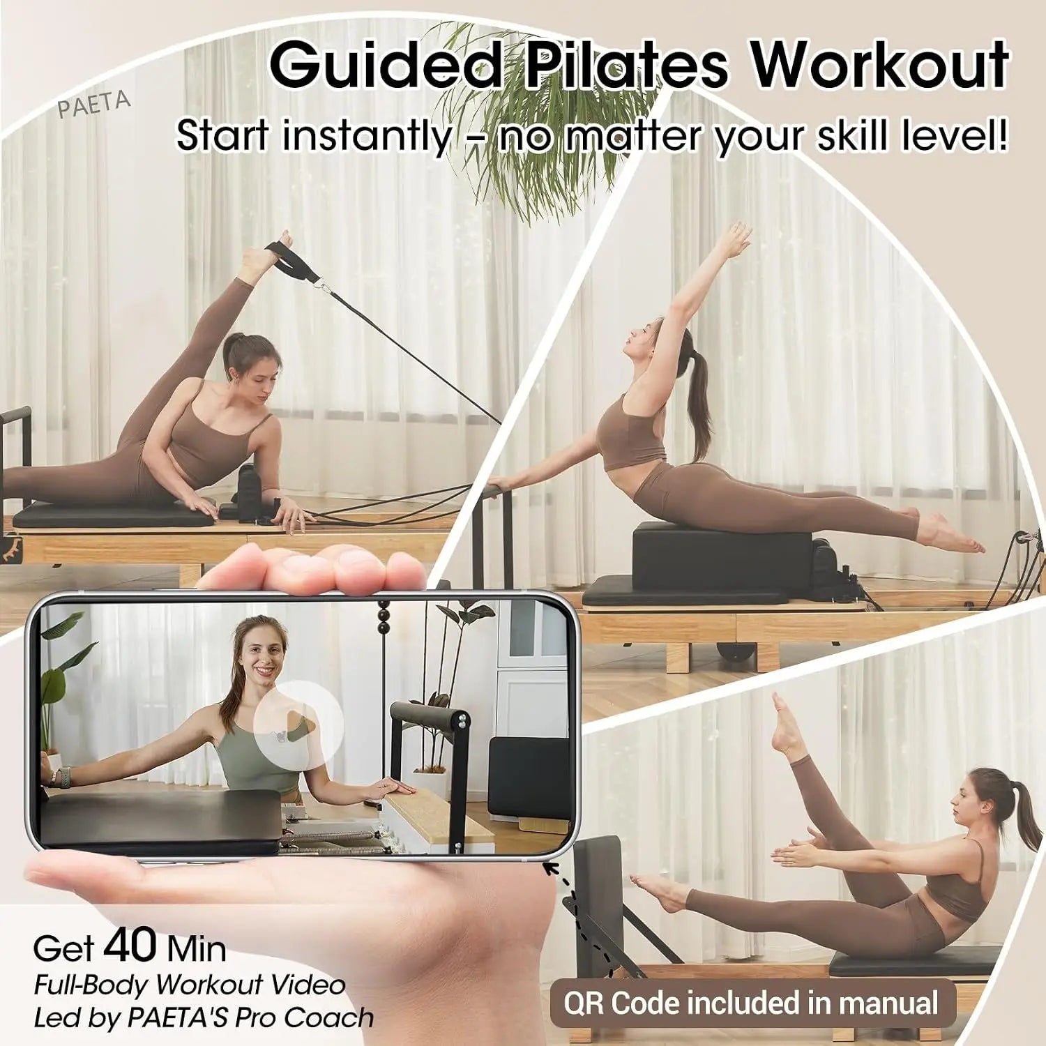 Pilates Reformer, PAETA 92" Wooden Pilates Reformer Machine with Springs, Pilates Machines for Home Use and Studio, Pilates Equipment with Sitting Box, Jump Board and Accessories